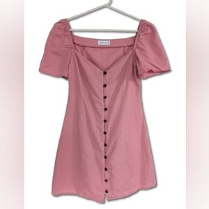 Linen Lux Pink Linen Blend Button Front Puff Sleeve Mini Dress size XS